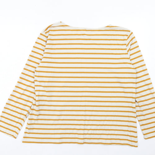Seasalt Womens Yellow Striped Cotton Basic T-Shirt Size 20 Round Neck