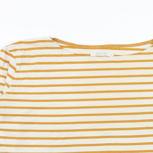 Seasalt Womens Yellow Striped Cotton Basic T-Shirt Size 20 Round Neck