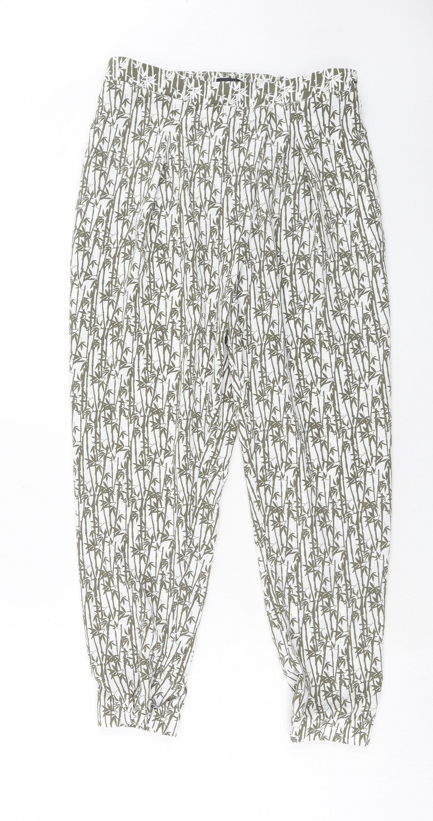 Topshop Womens Green Geometric Polyester Harem Trousers Size 10 Regular - Leaf Pattern