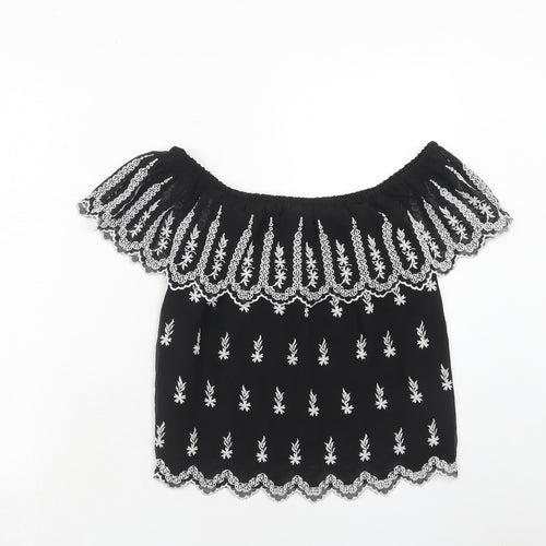 Miss Selfridge Womens Black Polyester Basic Blouse Size 10 Off the Shoulder