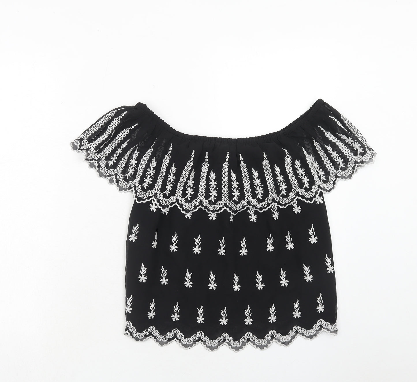 Miss Selfridge Womens Black Polyester Basic Blouse Size 10 Off the Shoulder