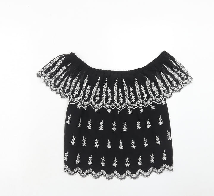 Miss Selfridge Womens Black Polyester Basic Blouse Size 10 Off the Shoulder