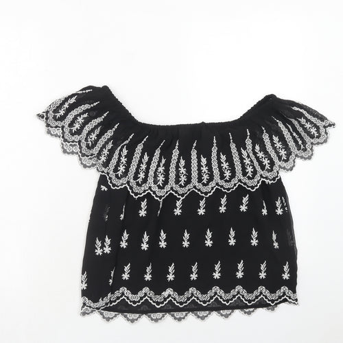 Miss Selfridge Womens Black Polyester Basic Blouse Size 10 Off the Shoulder