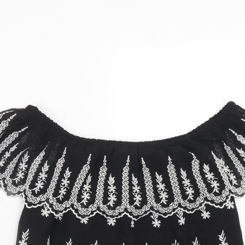 Miss Selfridge Womens Black Polyester Basic Blouse Size 10 Off the Shoulder