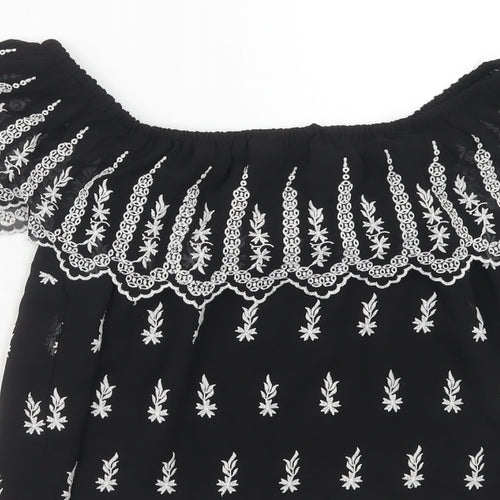 Miss Selfridge Womens Black Polyester Basic Blouse Size 10 Off the Shoulder