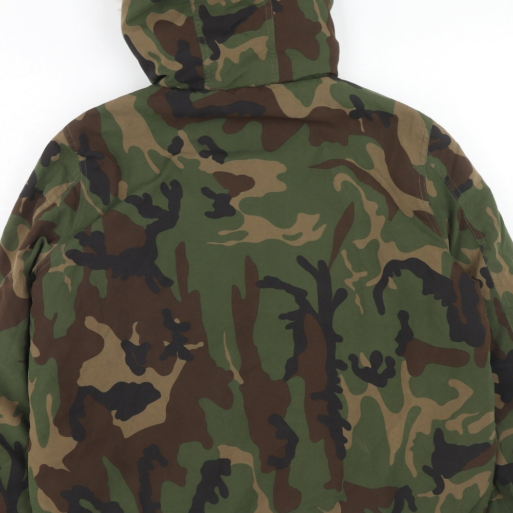Only Womens Green Camouflage Parka Coat Size L Zip - Fur Trim