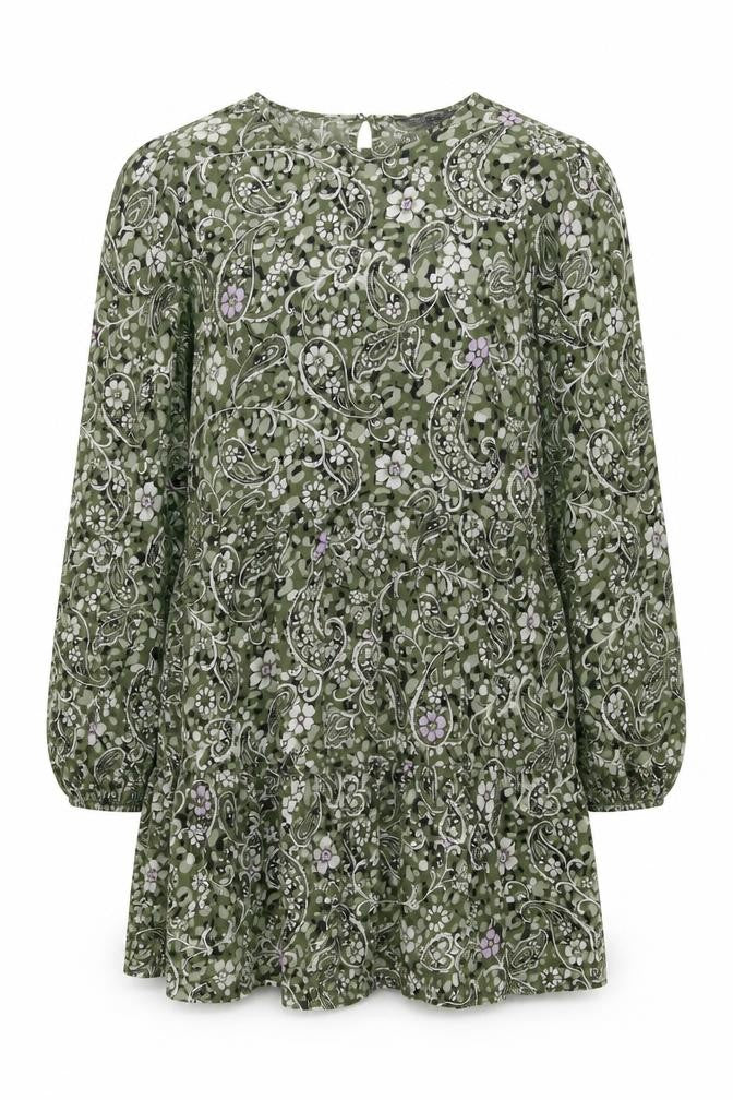 Miss Selfridge Womens Green Geometric Viscose A-Line Size 10 Round Neck Button