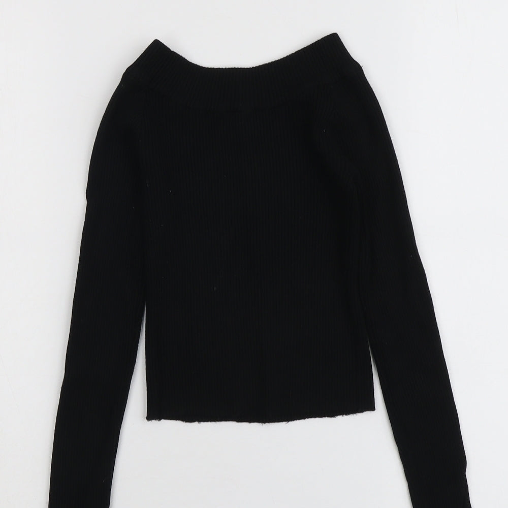 New Look Womens Black Boat Neck Acrylic Pullover Jumper Size 6