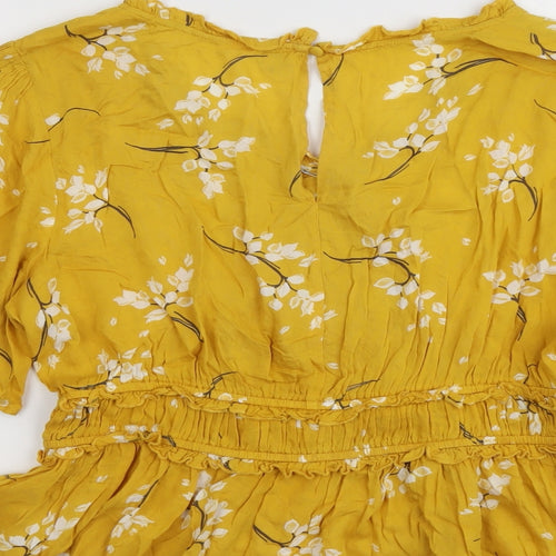 River Island Womens Yellow Floral Viscose Basic Blouse Size 16 V-Neck