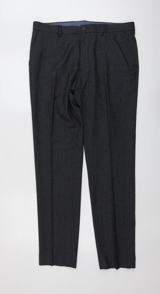 Marks and Spencer Mens Blue Polyester Trousers Size 36 in L33 in Regular Button