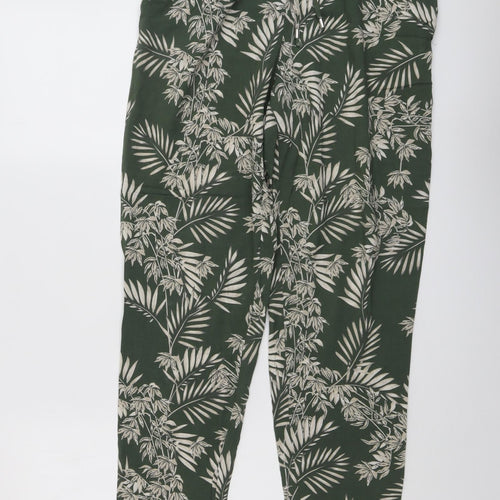 New Look Womens Green Geometric Viscose Harem Trousers Size 10 L28 in Regular Drawstring - Leaf Pattern