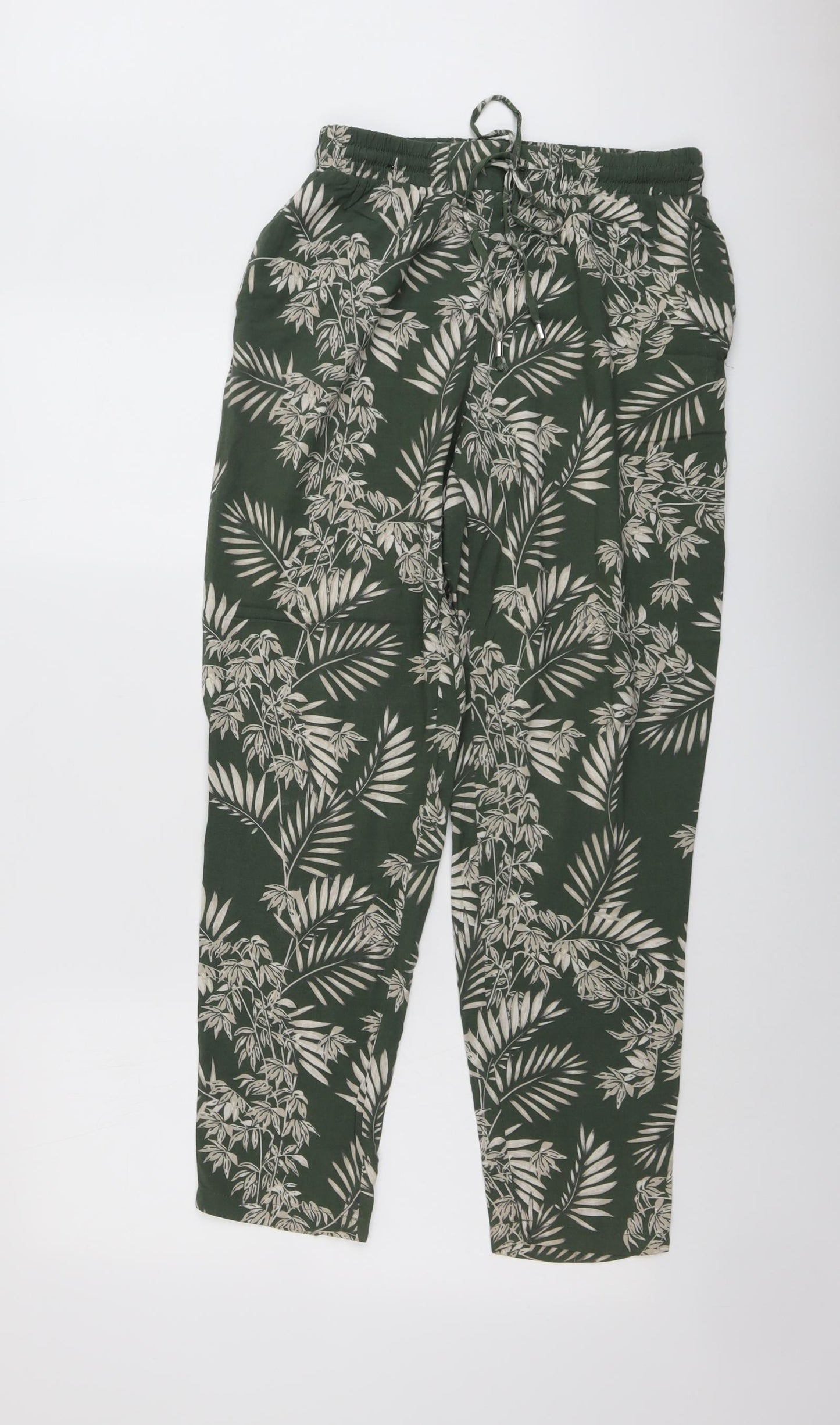 New Look Womens Green Geometric Viscose Harem Trousers Size 10 L28 in Regular Drawstring - Leaf Pattern
