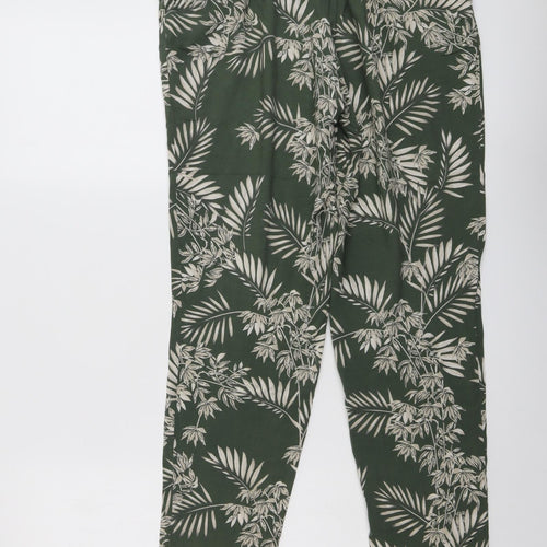 New Look Womens Green Geometric Viscose Harem Trousers Size 10 L28 in Regular Drawstring - Leaf Pattern