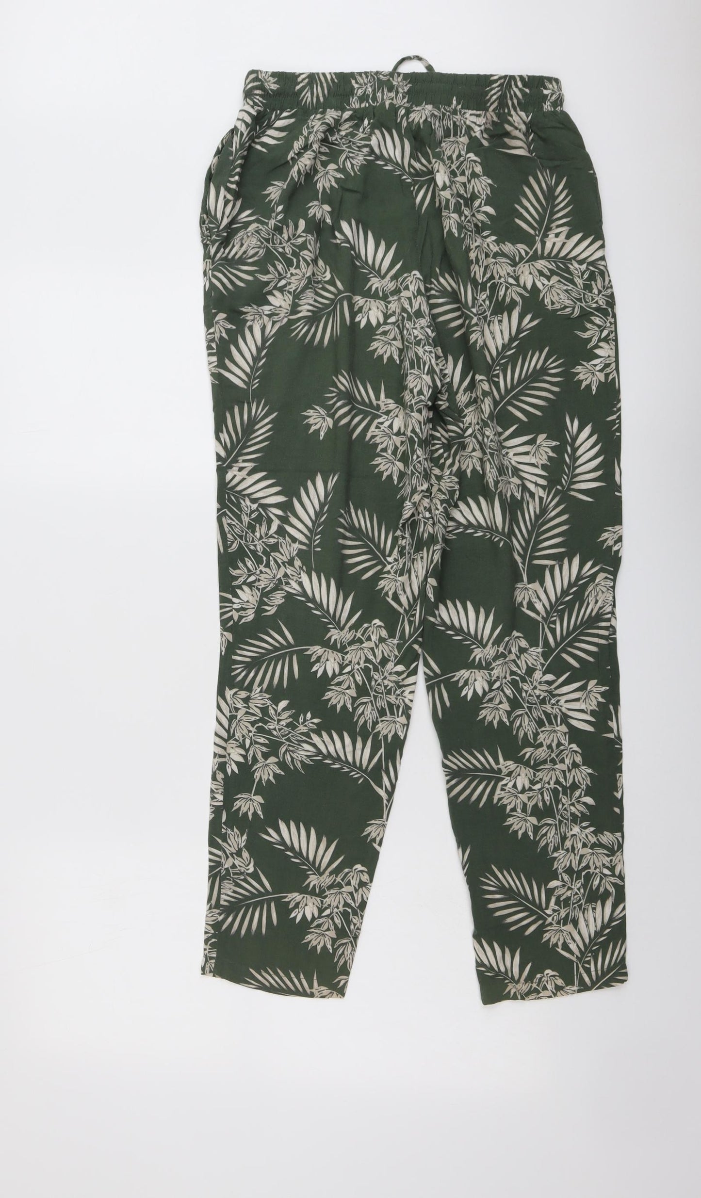 New Look Womens Green Geometric Viscose Harem Trousers Size 10 L28 in Regular Drawstring - Leaf Pattern