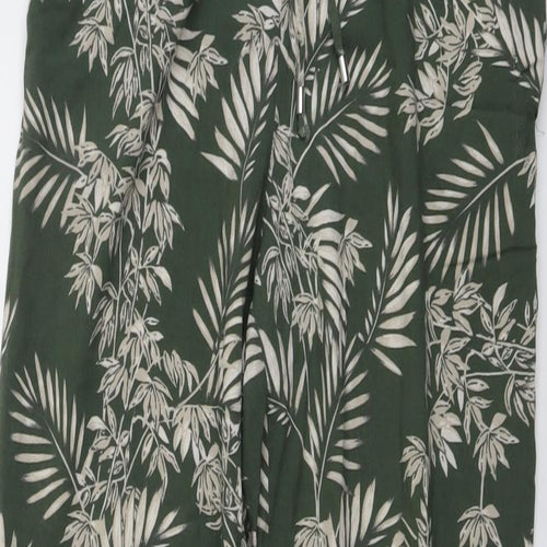New Look Womens Green Geometric Viscose Harem Trousers Size 10 L28 in Regular Drawstring - Leaf Pattern