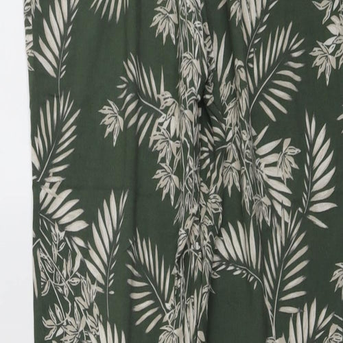 New Look Womens Green Geometric Viscose Harem Trousers Size 10 L28 in Regular Drawstring - Leaf Pattern