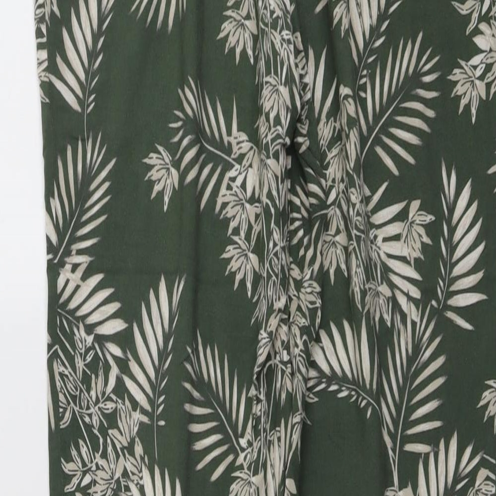 New Look Womens Green Geometric Viscose Harem Trousers Size 10 L28 in Regular Drawstring - Leaf Pattern