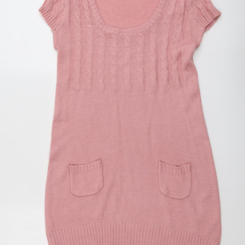 QED London Womens Pink Acrylic Jumper Dress Size 12 Round Neck Pullover