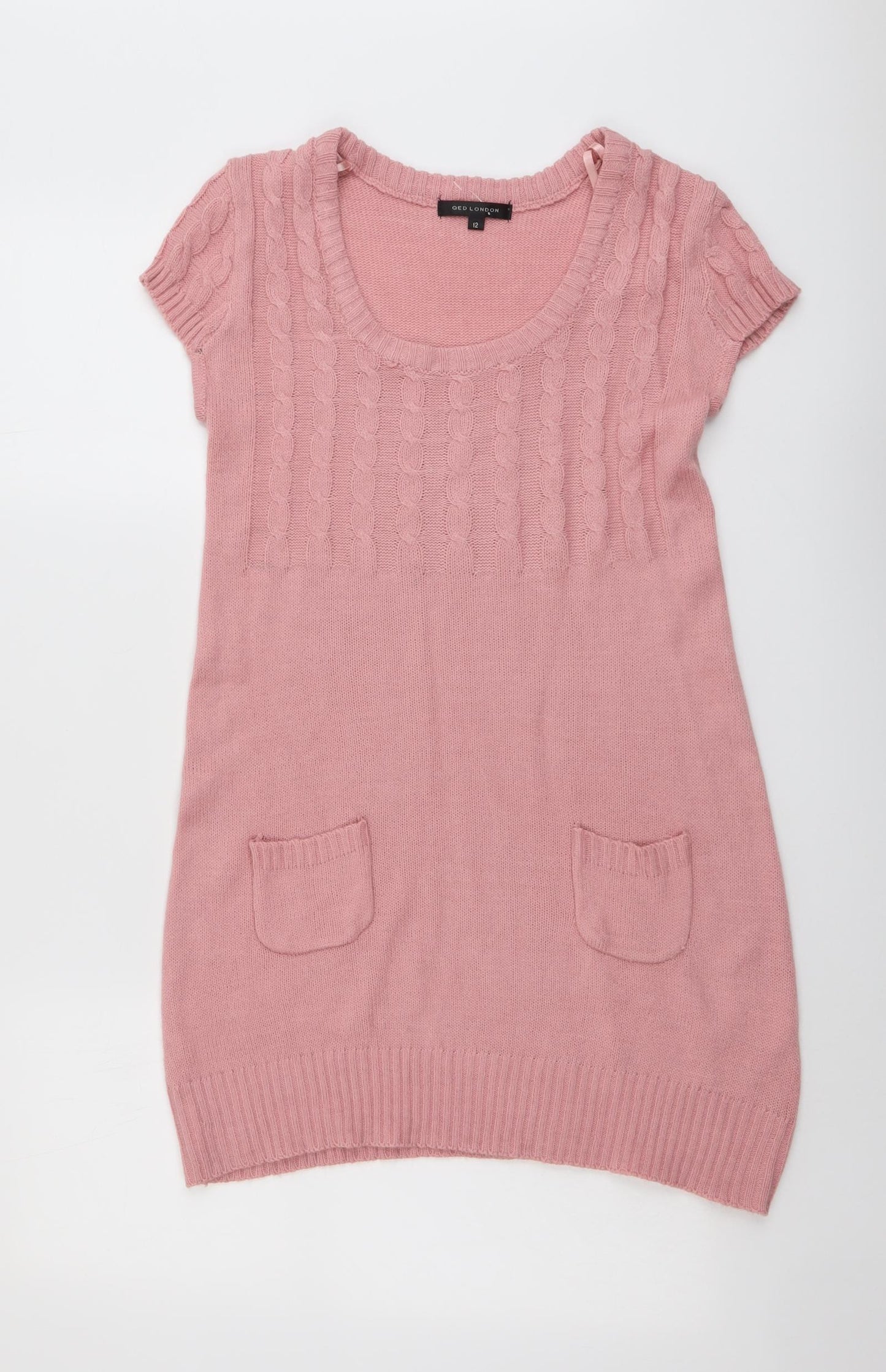 QED London Womens Pink Acrylic Jumper Dress Size 12 Round Neck Pullover
