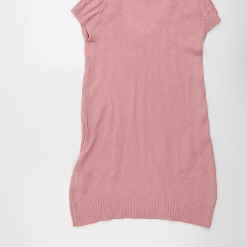 QED London Womens Pink Acrylic Jumper Dress Size 12 Round Neck Pullover