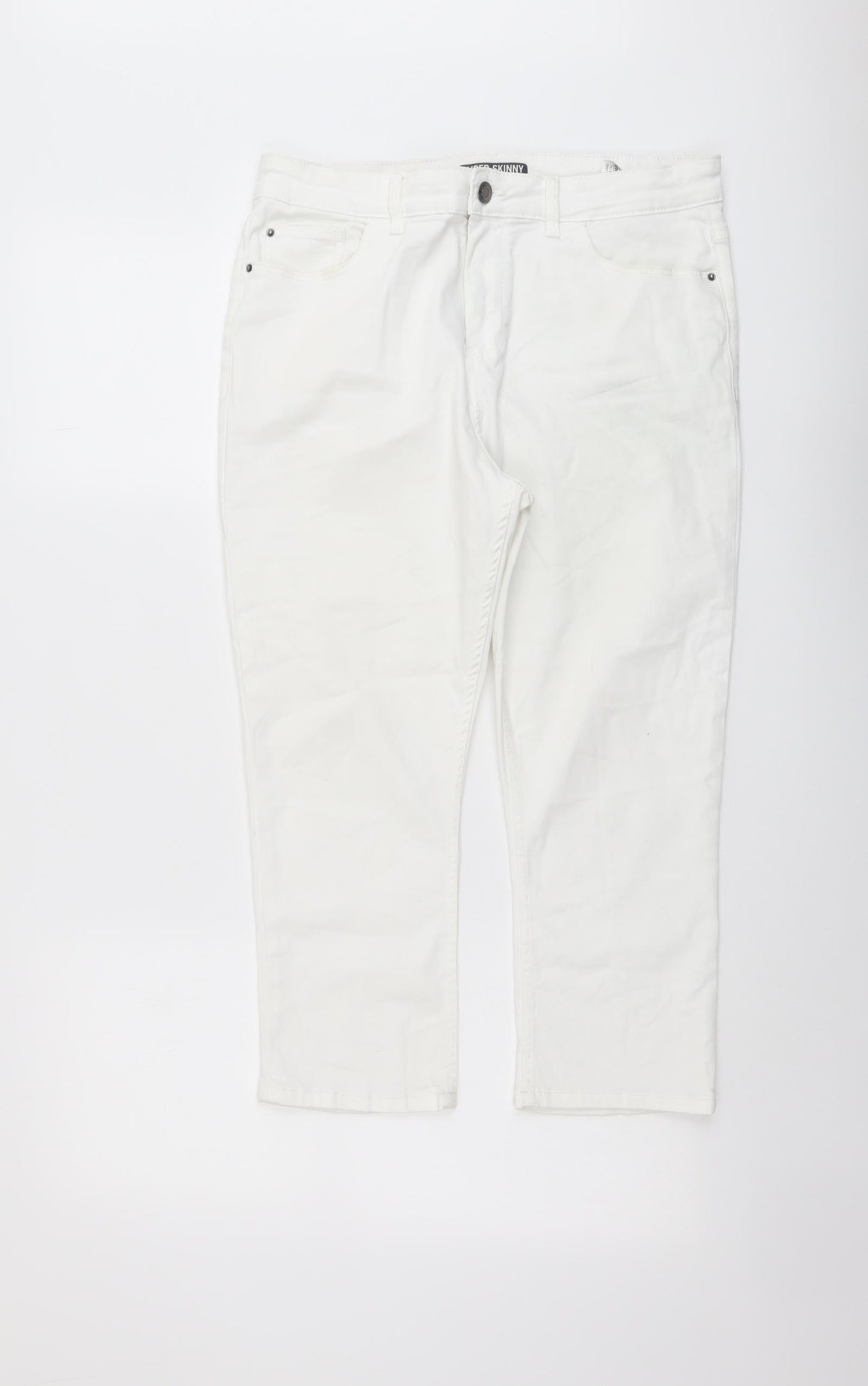 Marks and Spencer Womens White Cotton Skinny Jeans Size 14 L21 in Regular Button
