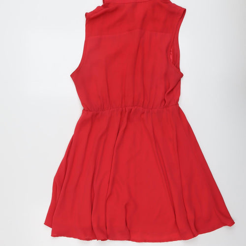 H&M Womens Red Polyester Shirt Dress Size 12 Collared Button