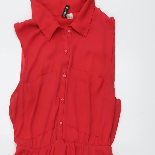 H&M Womens Red Polyester Shirt Dress Size 12 Collared Button