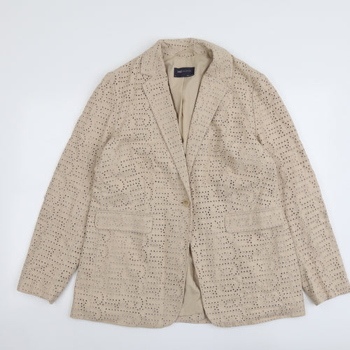 Marks and Spencer Womens Beige Geometric Polyester Jacket Blazer Size 16