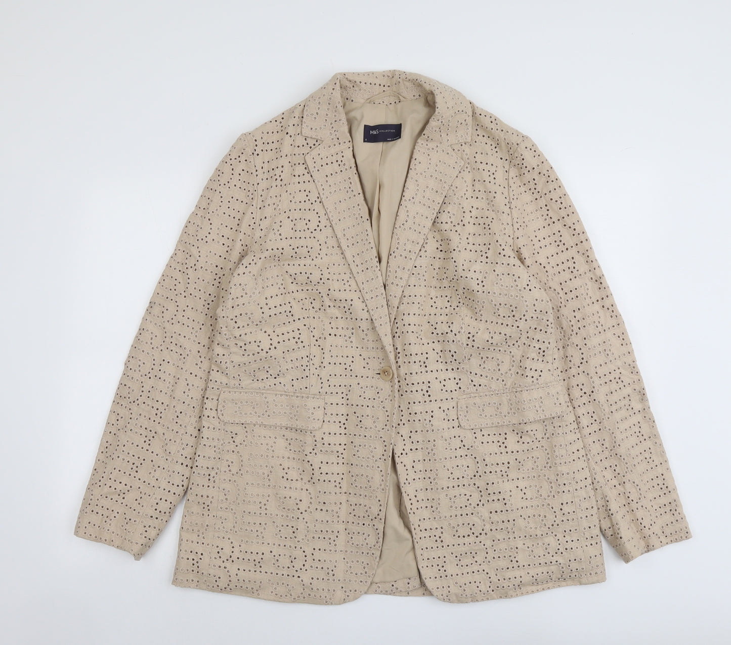 Marks and Spencer Womens Beige Geometric Polyester Jacket Blazer Size 16