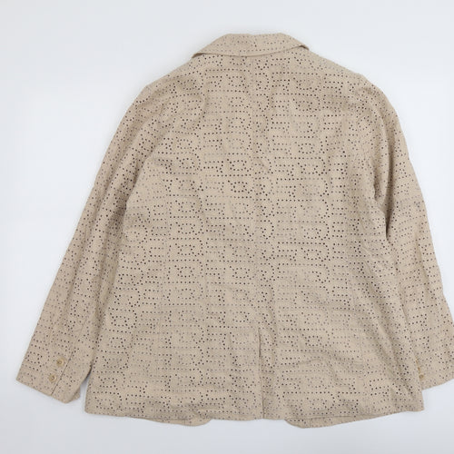 Marks and Spencer Womens Beige Geometric Polyester Jacket Blazer Size 16