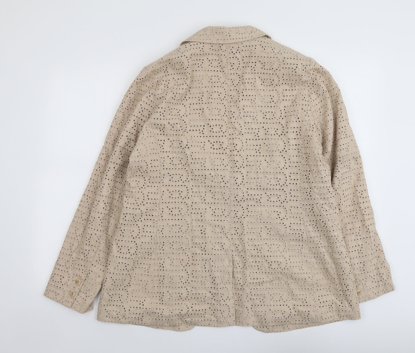 Marks and Spencer Womens Beige Geometric Polyester Jacket Blazer Size 16