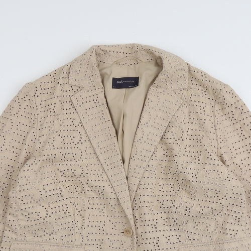 Marks and Spencer Womens Beige Geometric Polyester Jacket Blazer Size 16
