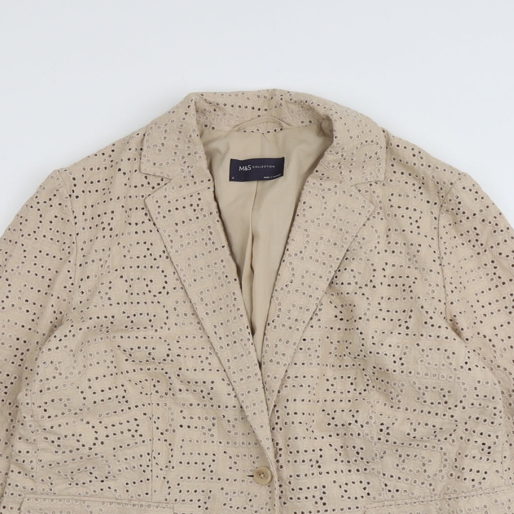 Marks and Spencer Womens Beige Geometric Polyester Jacket Blazer Size 16