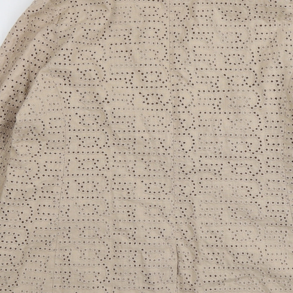 Marks and Spencer Womens Beige Geometric Polyester Jacket Blazer Size 16