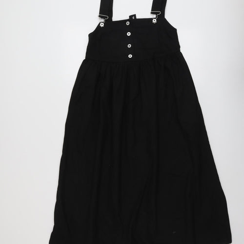 COLLUSION Womens Black Cotton Pinafore/Dungaree Dress Size 6 Square Neck Buckle