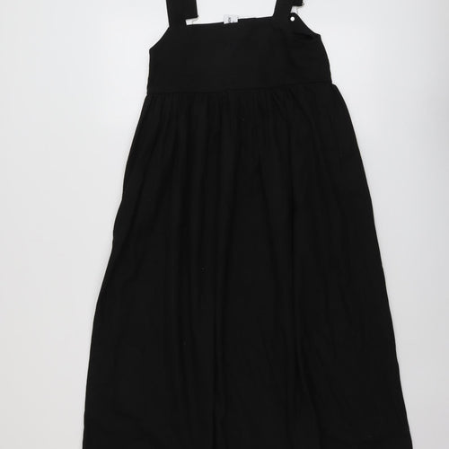 COLLUSION Womens Black Cotton Pinafore/Dungaree Dress Size 6 Square Neck Buckle