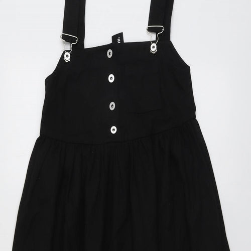 COLLUSION Womens Black Cotton Pinafore/Dungaree Dress Size 6 Square Neck Buckle
