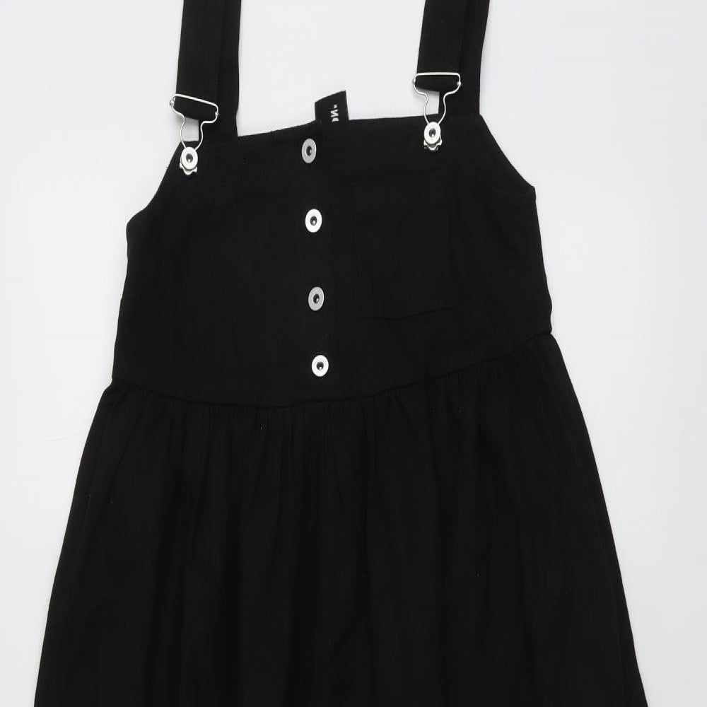 COLLUSION Womens Black Cotton Pinafore/Dungaree Dress Size 6 Square Neck Buckle