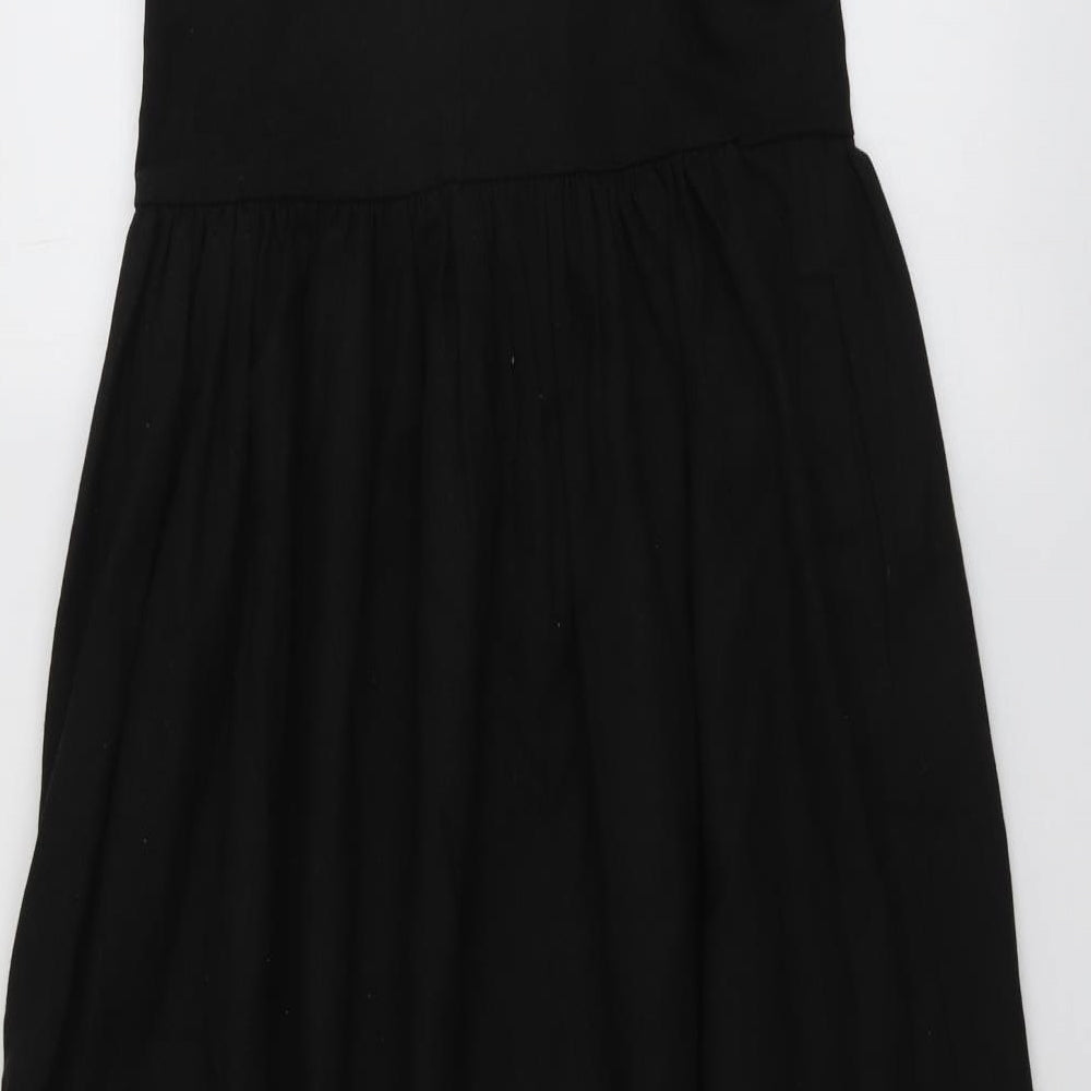 COLLUSION Womens Black Cotton Pinafore/Dungaree Dress Size 6 Square Neck Buckle