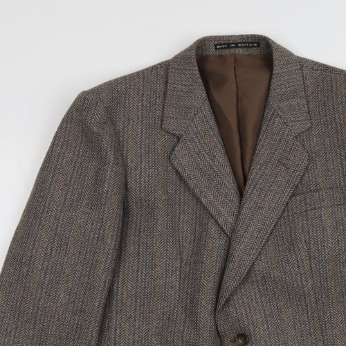 Hodges Mens Brown Herringbone Wool Jacket Suit Jacket Size 42 Regular