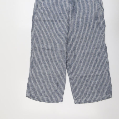 Bonmarché Womens Blue Striped Linen Cropped Trousers Size 14 L20 in Regular Button