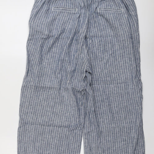 Bonmarché Womens Blue Striped Linen Cropped Trousers Size 14 L20 in Regular Button