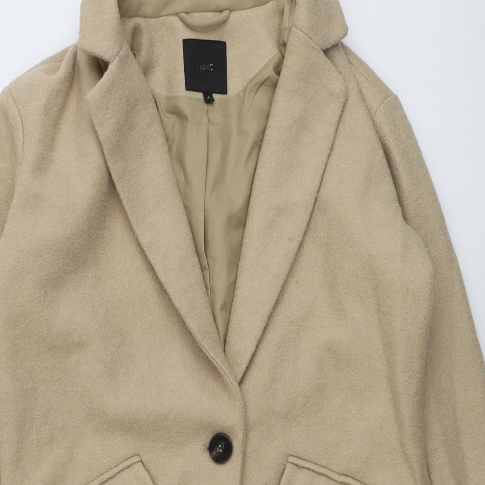 NEXT Womens Beige Overcoat Coat Size 6 Button