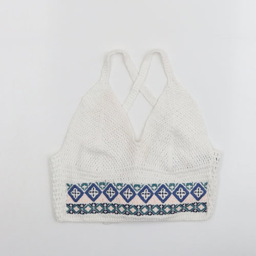 Topshop Womens White Cotton Cropped Tank Size 6 V-Neck