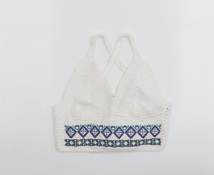 Topshop Womens White Cotton Cropped Tank Size 6 V-Neck