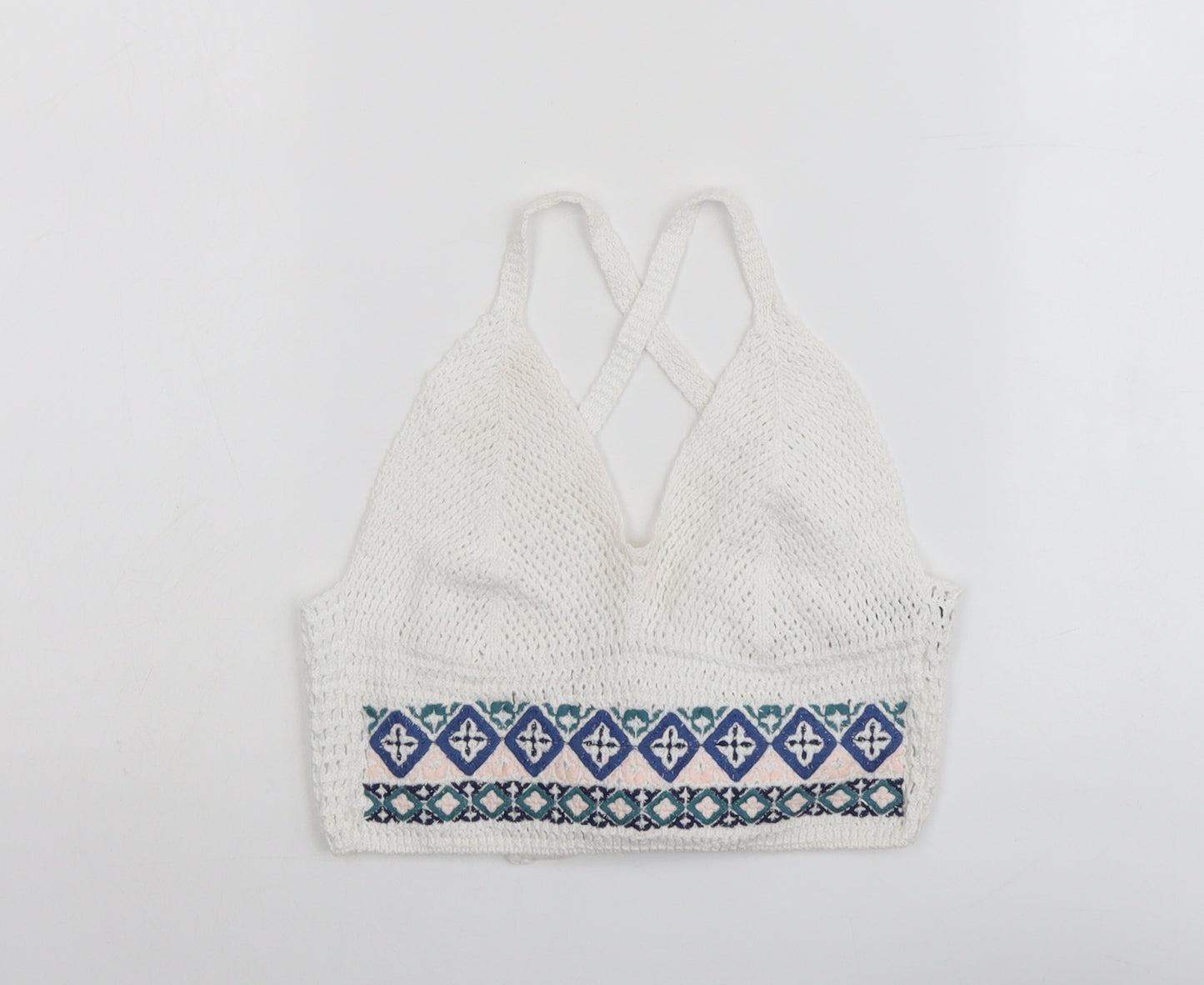 Topshop Womens White Cotton Cropped Tank Size 6 V-Neck