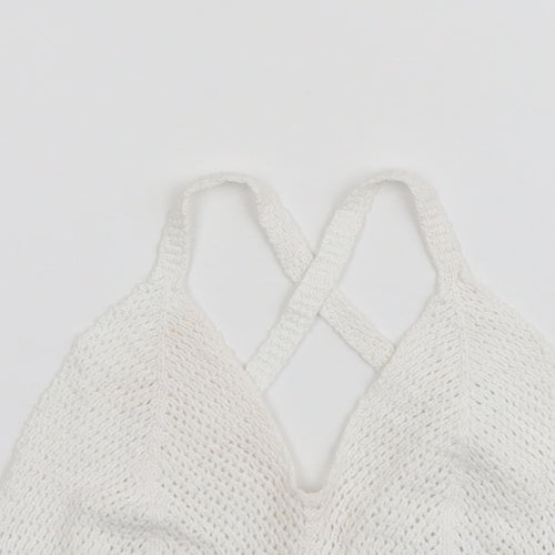 Topshop Womens White Cotton Cropped Tank Size 6 V-Neck