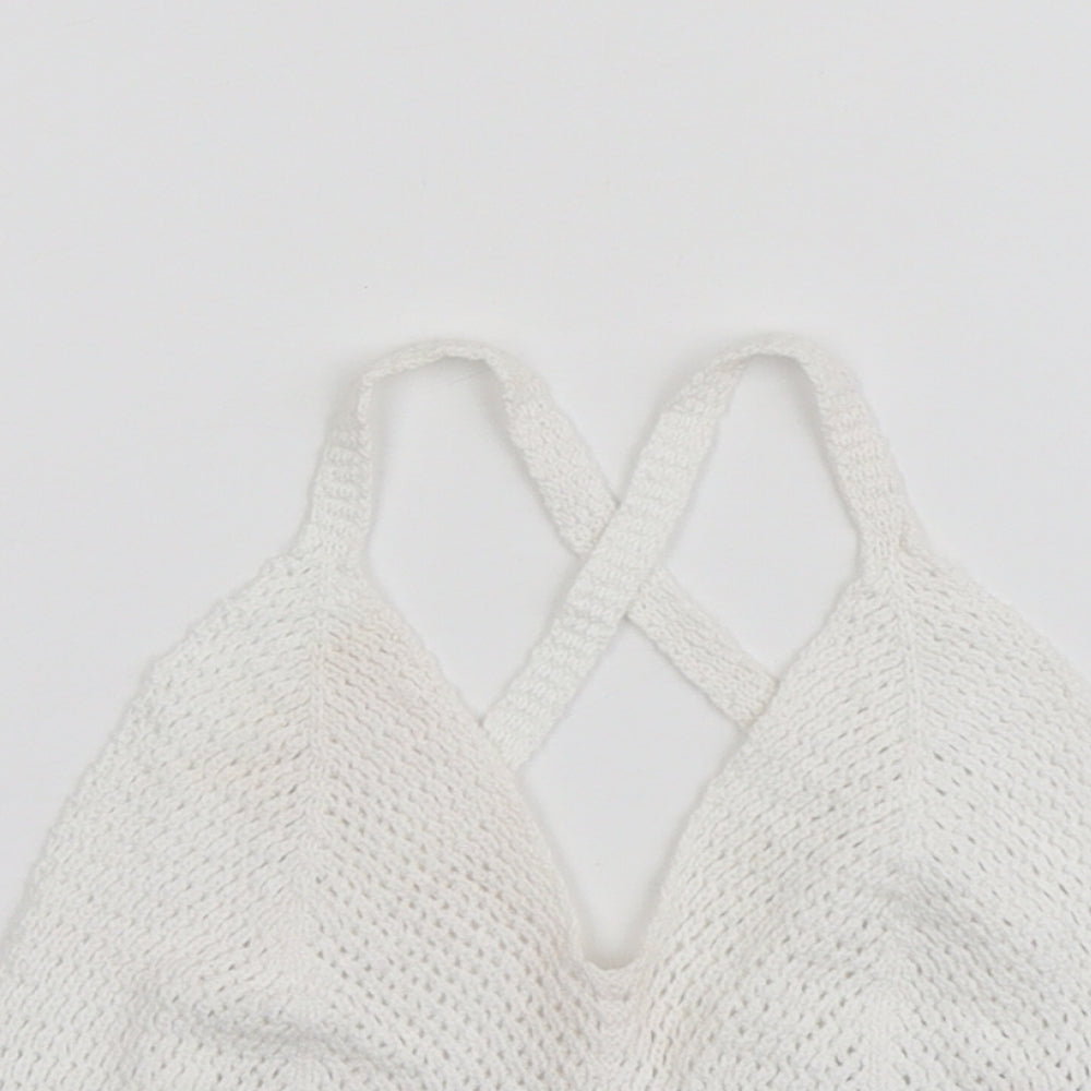 Topshop Womens White Cotton Cropped Tank Size 6 V-Neck