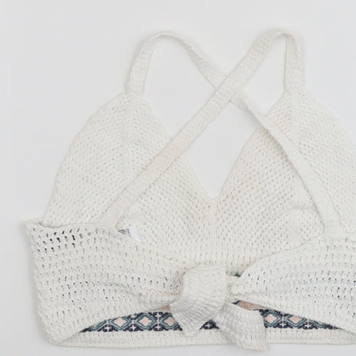 Topshop Womens White Cotton Cropped Tank Size 6 V-Neck