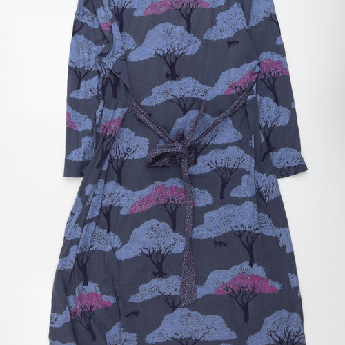White Stuff Womens Blue Geometric Cotton A-Line Size 16 V-Neck Pullover - Tree Pattern